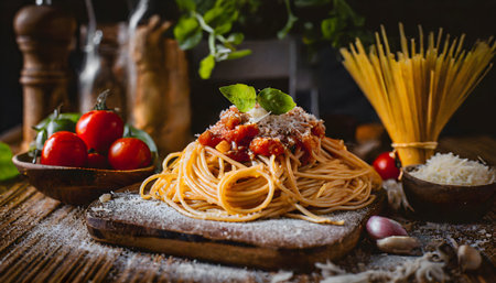 product shot of a juicy spaghetti, Lasagna, artisan, rustic, food photography, delicious, close upの素材