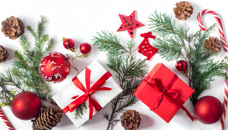Gift boxes on background. Christmas wallpaper with tree and gifts. Gift boxes with ribbon isolated on a old wood. christmas concept - set of gift boxes.の素材