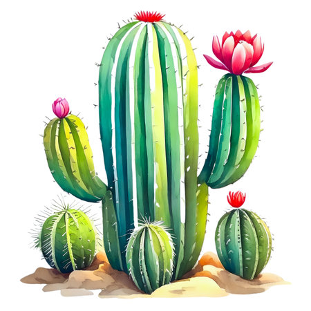 cute cactus plant in watercolor painting style on white backgroundの素材