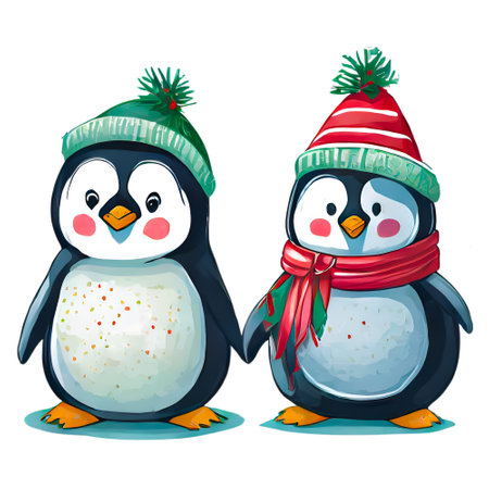 Cute penguin Christmas Clipart Bundle, on white backgroundの素材