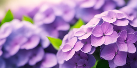 Beautiful purple hydrangea flowers flowers. Close up photo of  purple hydrangea spring flowers. Floral background.の素材