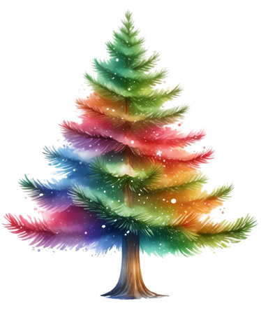 Watercolor Christmas tree, white background, transparent backgroundの素材
