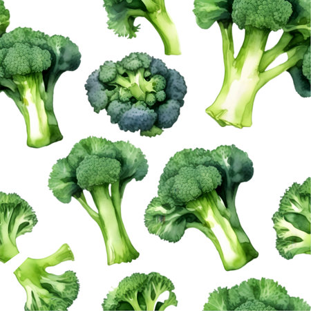 Isolated Broccoli on white background, high detailed close up, appetizing broccoli on white, gentle natural,の素材
