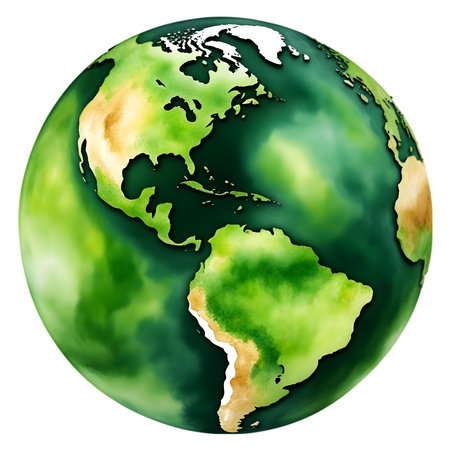 Earth on white background, watercolor hand draw , Green earth, earth day.の素材