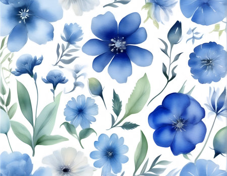 Colorful flowers painted with watercolors on a white background.の素材