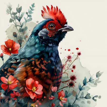 illustration of a rooster in the gardenの素材