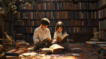 students studying in libraryの素材