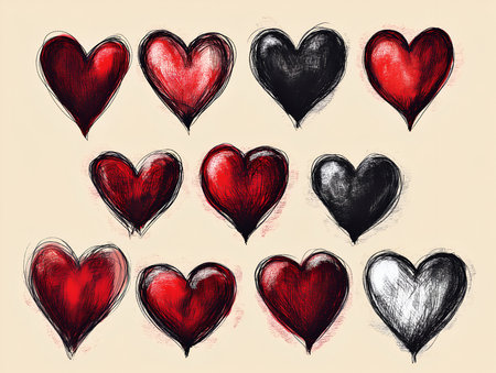 set of heart shapes, Heart doodles. Hand drawn hearts. Design elements for Valentine's day.の素材