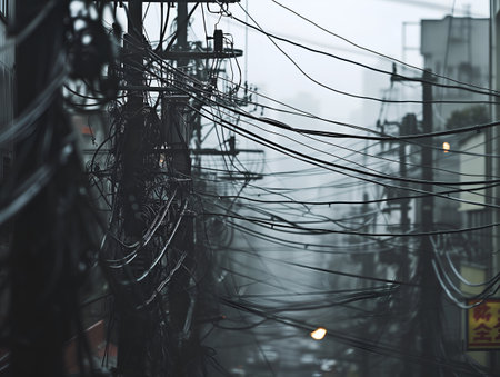 power line.close up electric wire in Thailandの素材