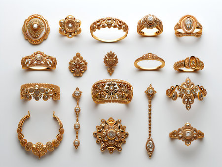 Gold jewelry with pink gemstonesの素材