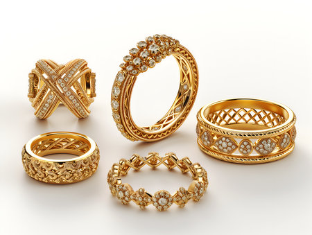 Gold jewelry with pink gemstonesの素材