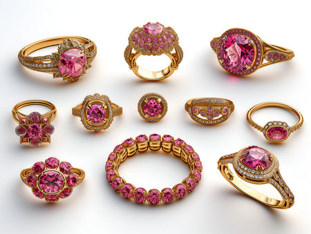 Gold jewelry with pink gemstonesの素材