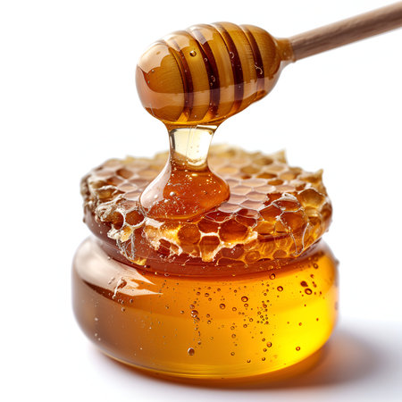 honey and honeycomb on whiteの素材