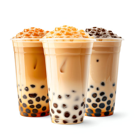 set of Bubble milk tea on whiteの素材