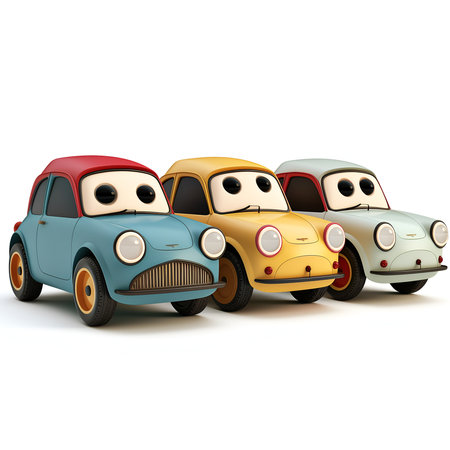 set of cartoon cars on whiteの素材