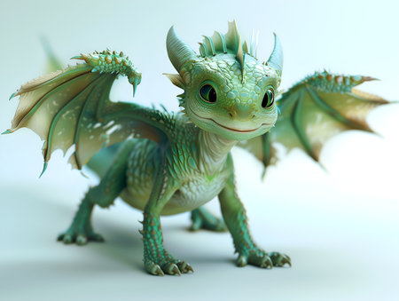 blue and green dragon on whiteの素材