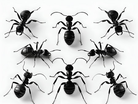 black ants on white backgroundの素材