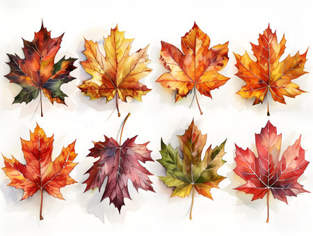 collection of autumn leaves on whiteの素材