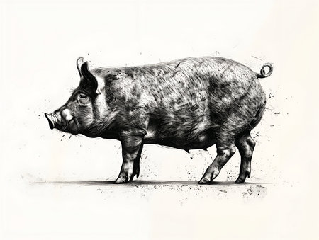 black and white pig on whiteの素材