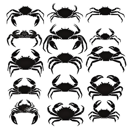set of silhouette crab on whiteの素材