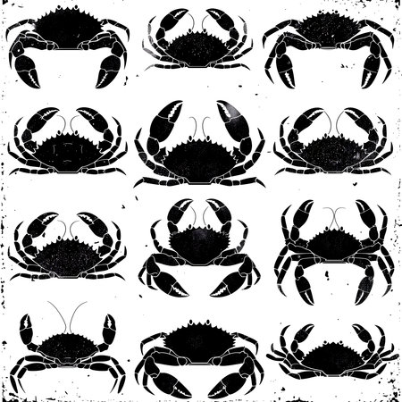 set of silhouette crab on whiteの素材