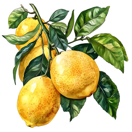 lemon with leaves on whiteの素材