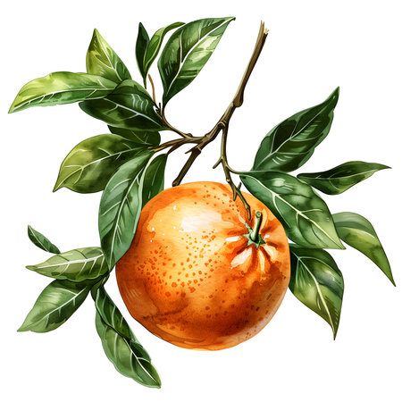orange fruit with leaves on whiteの素材