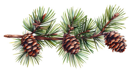 pine cones on a branch, watercolor styleの素材