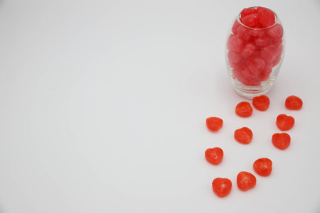 Two large hearts are placed in the upper left corner. Leave space for messages for Valentine's Day.の写真素材