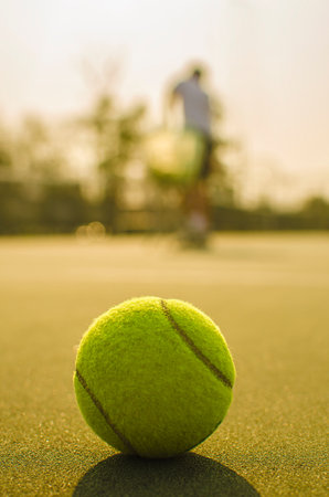 Tennis Ball on the Court Close upの写真素材