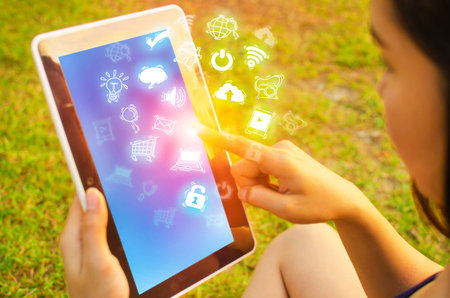 Globalization business concept. Businessman using digital tablet.の写真素材