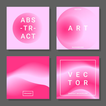 Abstract holographic gradient background design set. Pink abstract design vector.のイラスト素材