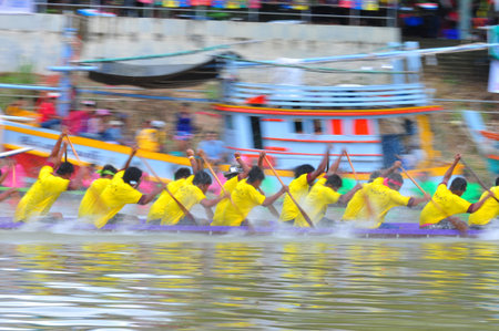 Chumphon, Langsuan, Thailand,  31 October ? 4 November 2012:Langsuan Traditional Long Boat racing...