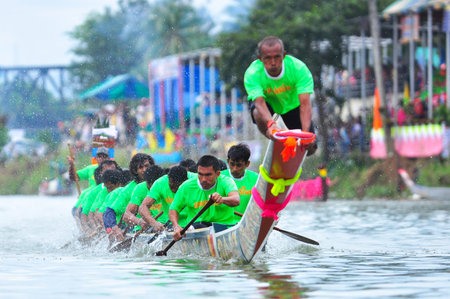 Chumphon, Langsuan, Thailand,  31 October ? 4 November 2012:Langsuan Traditional Long Boat racing...