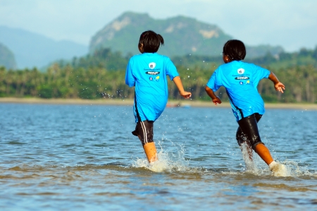 Chumphon Province, Langsuan District, Thailand, 22  Sunday July 2012 : Annual run through the sea to pithak island (Unseen Thailand) LangSuan Mini Marathon 8 th.のeditorial素材