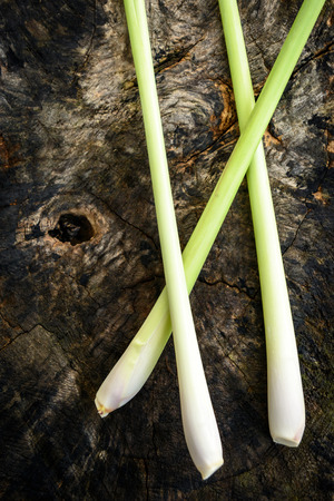 Lemongrass on wood backgroundの写真素材
