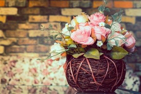 still life with beautiful artificial rosesの写真素材