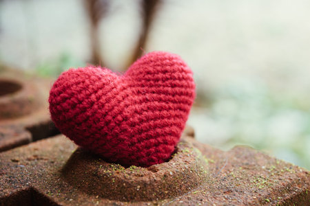 Vintage love heart on nature background, valentines day conceptの写真素材