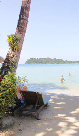 Take a rest, walk down the sea to see a small island, Thailand.の写真素材