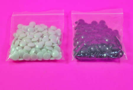 Chinese board game in black and white plastic bagsのeditorial素材