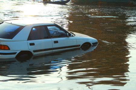 car is floodの写真素材