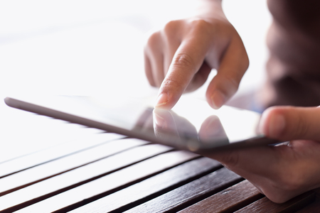 Woman touch tabletの写真素材