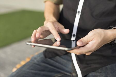 man use tabletの写真素材