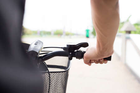 A young man is cyclingの写真素材