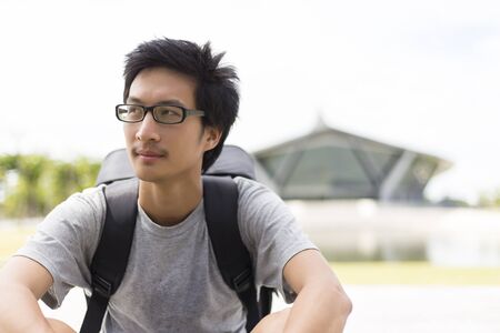 Traveler Man with Backpackの写真素材