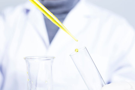 Woman Sciencetist: Researcher Holding at a Liquid Solution on Isolated Background