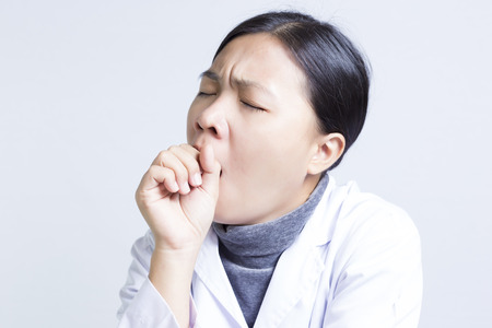 The Emotional of Woman Sciencetist: Yawningの写真素材