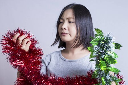 Asain Woman with Christmas Dayの写真素材