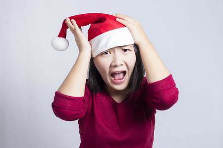 Woman so Unhappy in Christmas Dayの写真素材