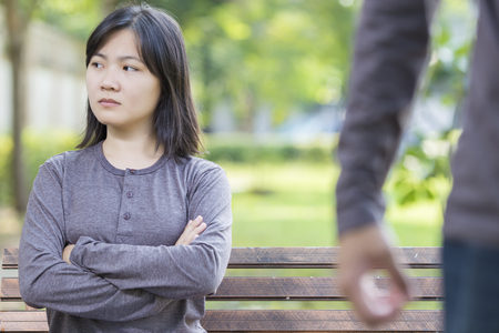 Couple in Quarrel at Parkの写真素材